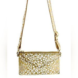 Lotus silver metallic cheetah print leather crossbody/wallet/wristlet GUC